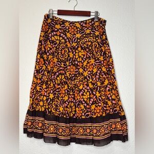 Trina Turk Orange & Brown Floral Printed Tiered Midi Skirt 2